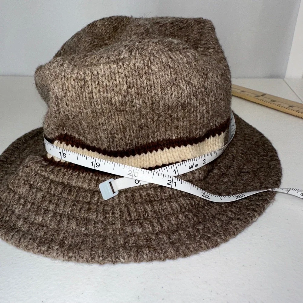 Vintage Wigwam Wool Knit Bucket Hat Brown Cream Stripe Made USA